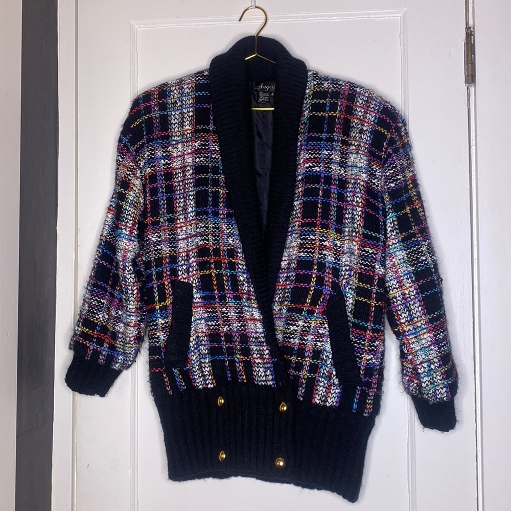 Vintage chunky 80’s Gold Button Cardigan Colorful Knit Sz S oversized